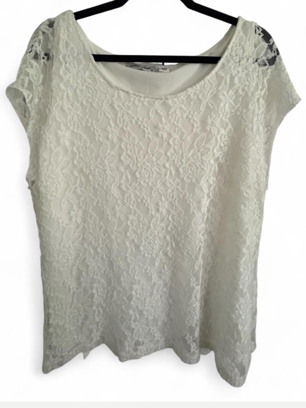 Ultra Pink Ivory Floral Lace Open Back Blouse Plus Size 18/20W